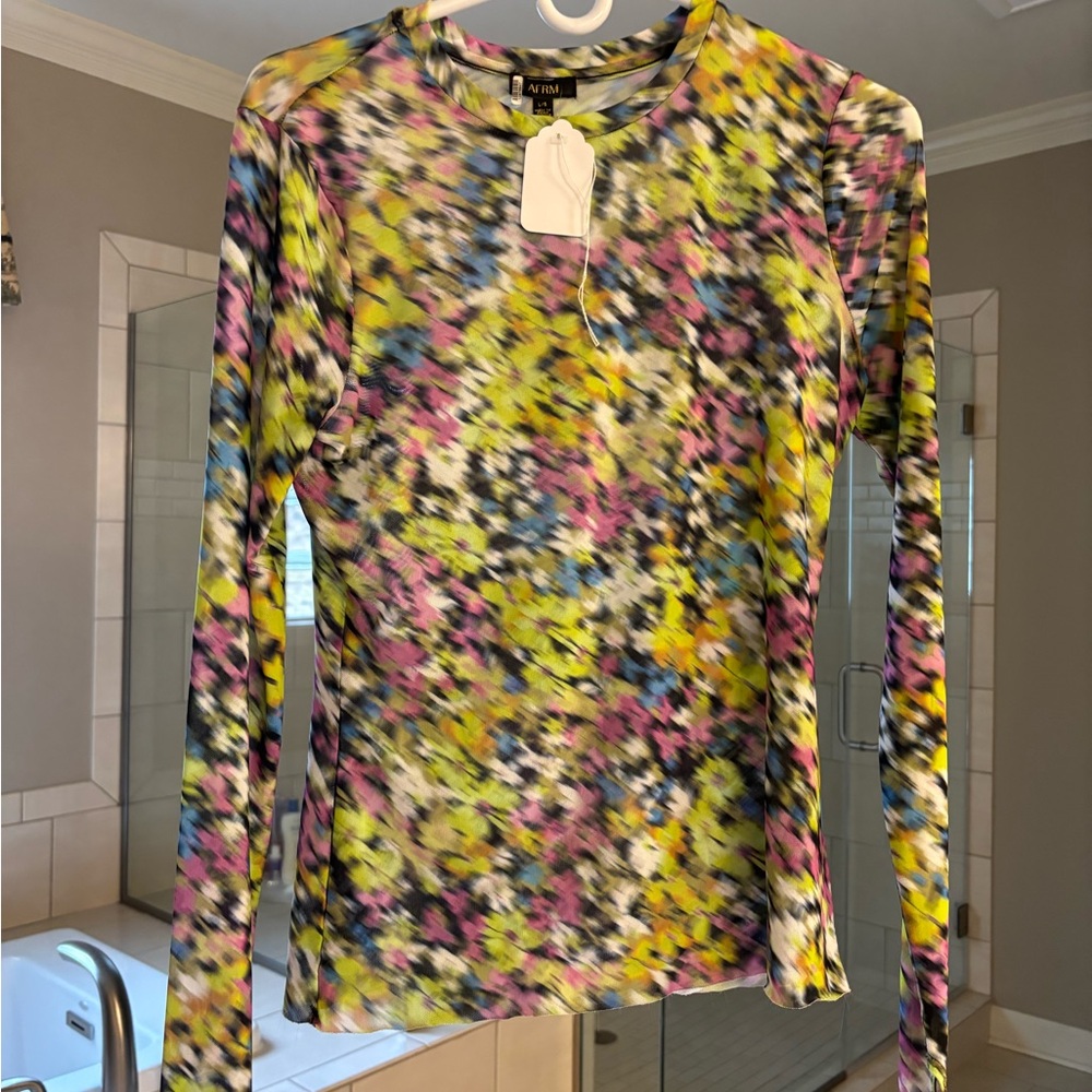 AFRM Yellow and Green Long Sleeve Fitted Blouse